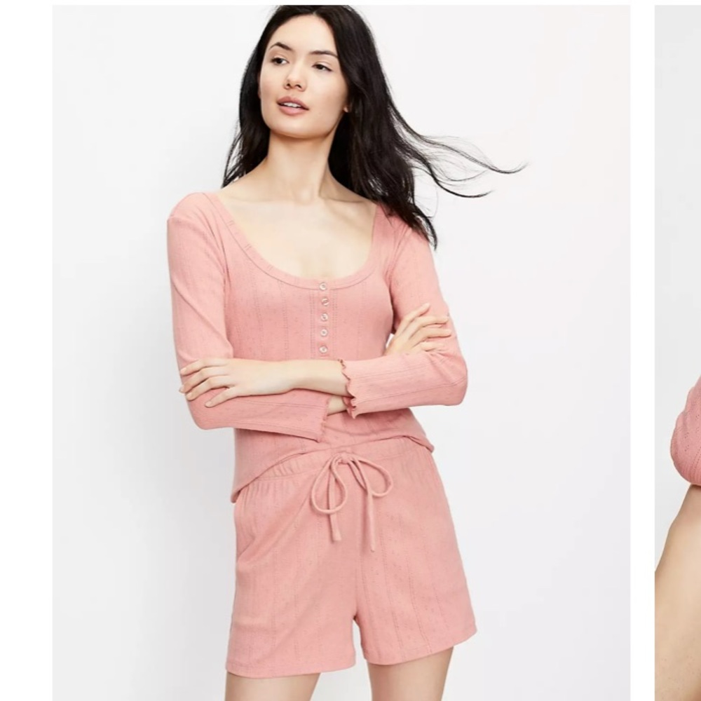 LOFT NWT Pointelle Henley Pajama Top and Short SET